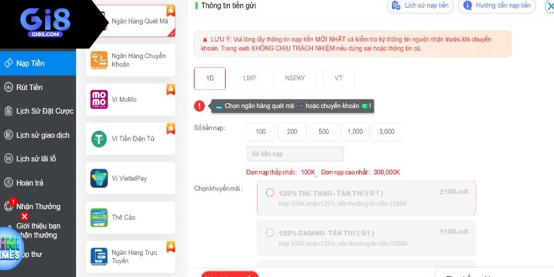Nạp Tiền Gi8 - Bỏ Túi Ngay Quy Trình Thực Hiện Đơn Giản Phương thức chuyển tiền bằng tài khoản ngân hàng